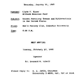 Announcements, 1965-01-12. ...