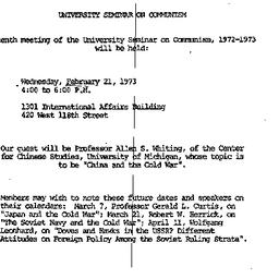 Announcements, 1973-02-21. ...