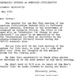 Announcements, 1970-05-08. ...