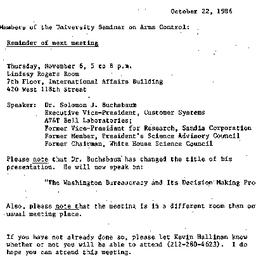 Announcements, 1986-10-22. ...