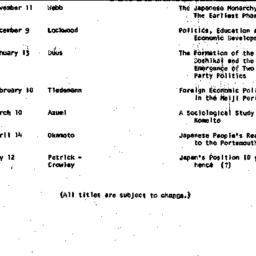 Schedules, Modern East Asia...