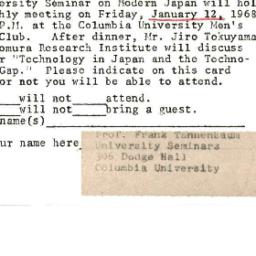 Announcements, 1968-01-12. ...
