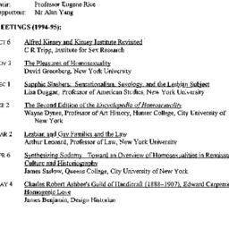 Schedules, Homosexualities,...