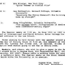 Schedules, Homosexualities,...