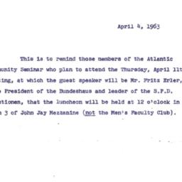 Announcements, 1963-04-04. ...