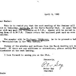 Announcements, 1965-04-09. ...