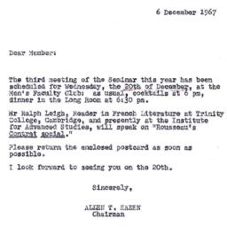 Announcements, 1967-12-06. ...