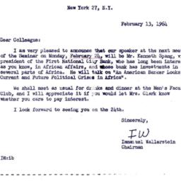 Announcements, 1964-02-13. ...