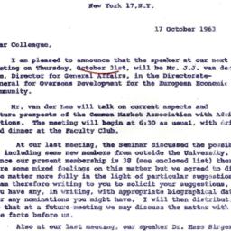 Announcements, 1963-10-17. ...