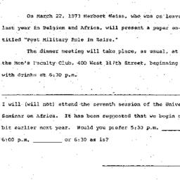 Announcements, 1973-03-22. ...