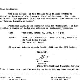 Announcements, 1984-03-01. ...