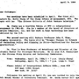 Announcements, 1984-04-09. ...
