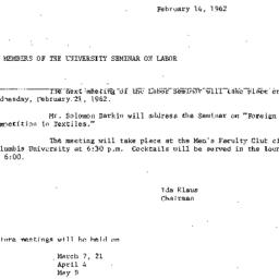 Announcements, 1962-02-14. ...