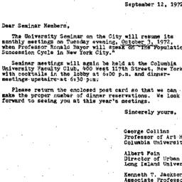 Announcements, 1972-09-12. ...