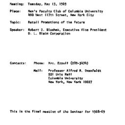 Announcements, 1969-05-13. ...