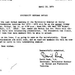 Announcements, 1974-04-10. ...