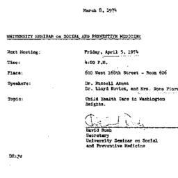 Announcements, 1974-03-08. ...