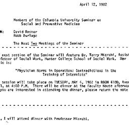 Announcements, 1982-04-12. ...