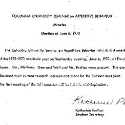 Minutes, 1973-06-06. Appeti...