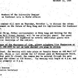 Announcements, 1984-10-22. ...