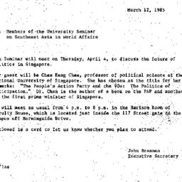 Announcements, 1985-03-12. ...