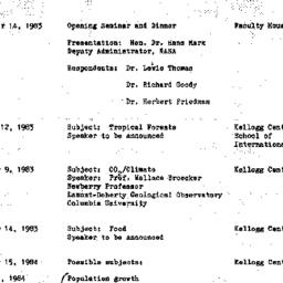 Schedules, Global Habitabil...