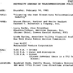Announcements, 1985-02-14. ...