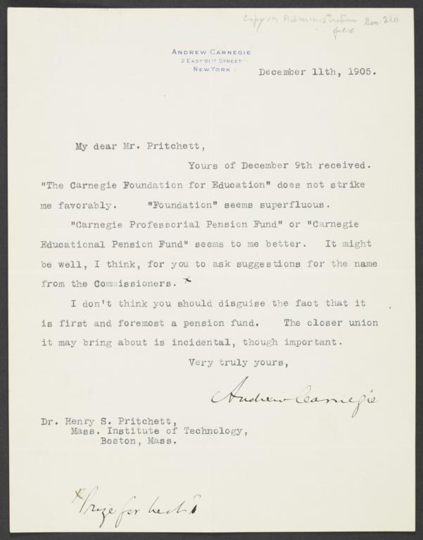 Typed letter signed to Henry Smith Pritchett