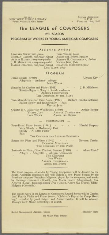 Program of Works by Young American Composers, recto
