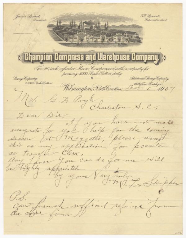Champion Compress and Warehouse Company. Letter - Recto