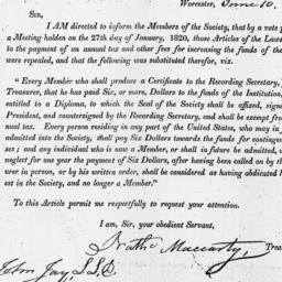 [Document, 1820 June 10]